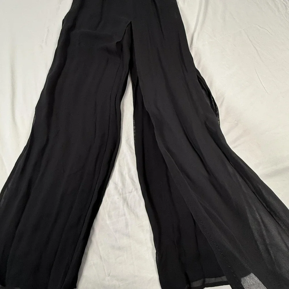 Vintage 90s Sheer Overlay Pants Sz 4 Black Slim Eve Wide Leg Palazzo USA NWT - Picture 3 of 10